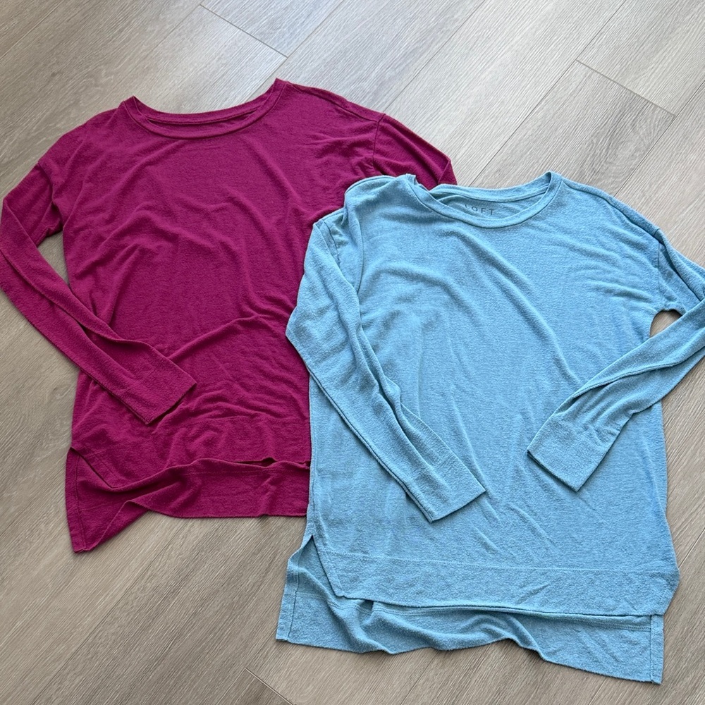 LOFT Pink and Blue Long Sleeve Tops